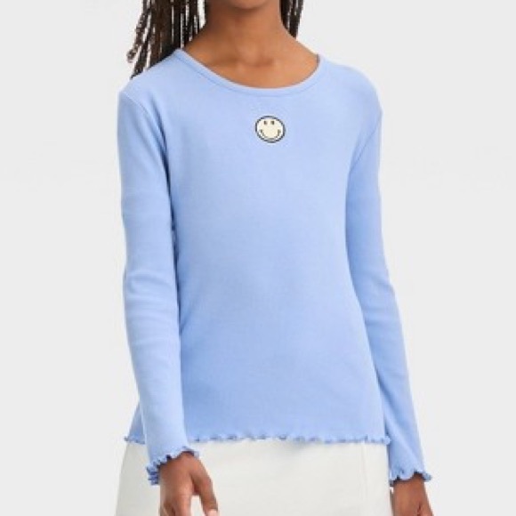 art class Other - Art Class Girls’ Embroidered Smiley Face Long Sleeve Ribbed Shirt - Blue XL